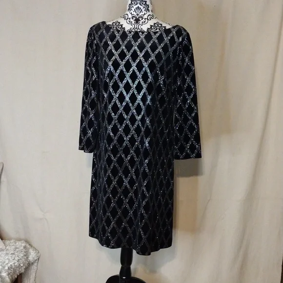 Jh Evenings | Dresses | Vintage 7s Jh Evenings Silver Sparkle Black Velvet  Midi Dress Sz 4 Stretchy | Poshmark